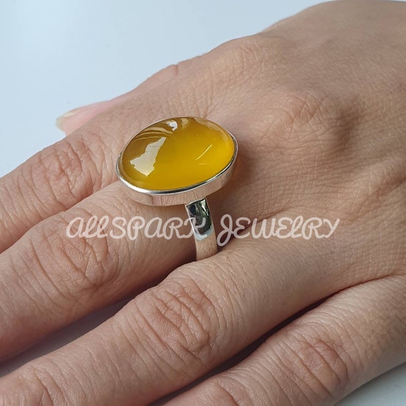 Mango Chalcedony Ring Gift for her Christmas Jewelry Statement Rings Yellow Gemstone Mango Chalcedony Sterling Silver Handmade Ring