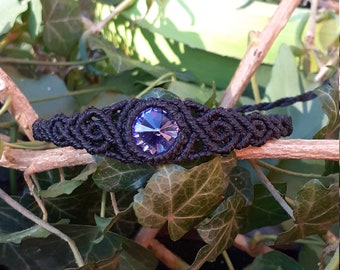 Black Micro Macramè bracelet with purple Austrian crystal