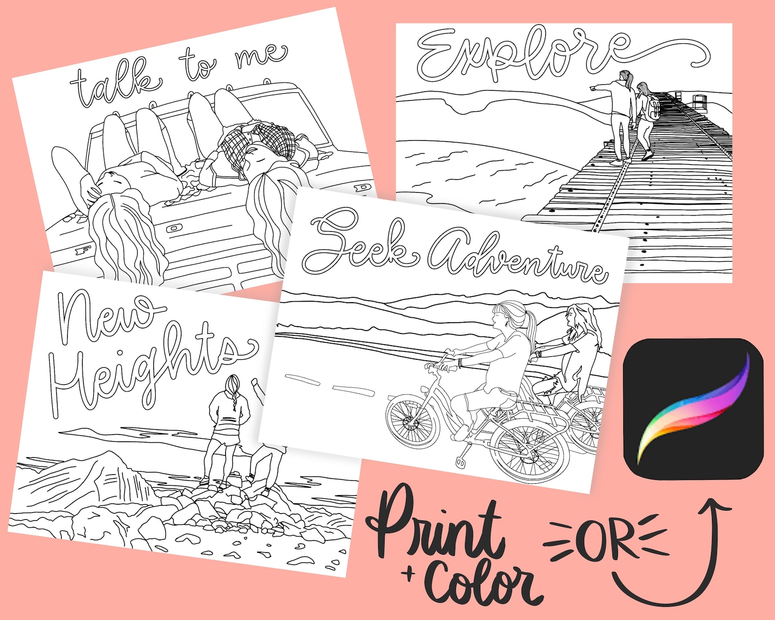 PROCREATE COLORING BOOK Pages Digital Color Pages Printable Etsy