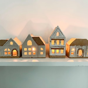 Handmade Ceramic House | Home Tealight Candle Holder | Rustic Ceramic Decoration | Christmas Village