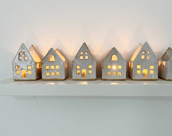 Handmade Ceramic House | Home Tealight Candle Holder | Rustic Christmas Decoration