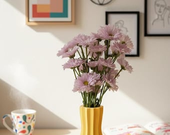 Lebendige gerippte kurvige Vase | Bunter Dekor Dopamin-Stil | Vasen für Blumen