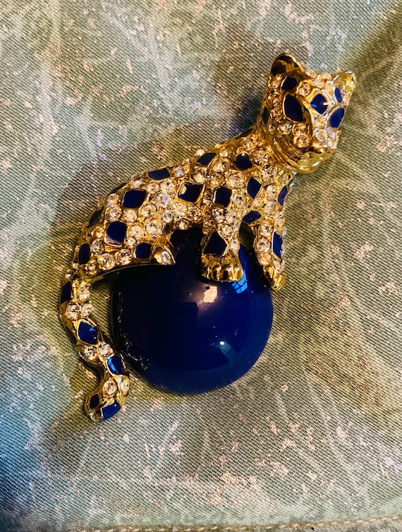 Blue Swarovski Brooch YSL Sapphire Crystal Brooch Lucky Vintage