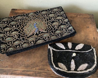 Fabulous pair of antique beaded clutch bags from late 1900s.