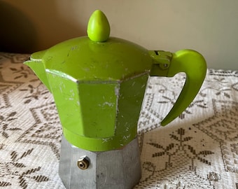 Vintage mokka coffee pot, in a vibrant lime green colour
