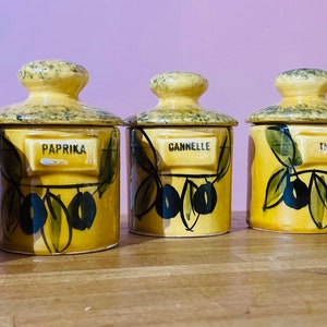 Vintage French Vallauris Spice Pots - Set of 6 Ceramic Hand-painted Containers