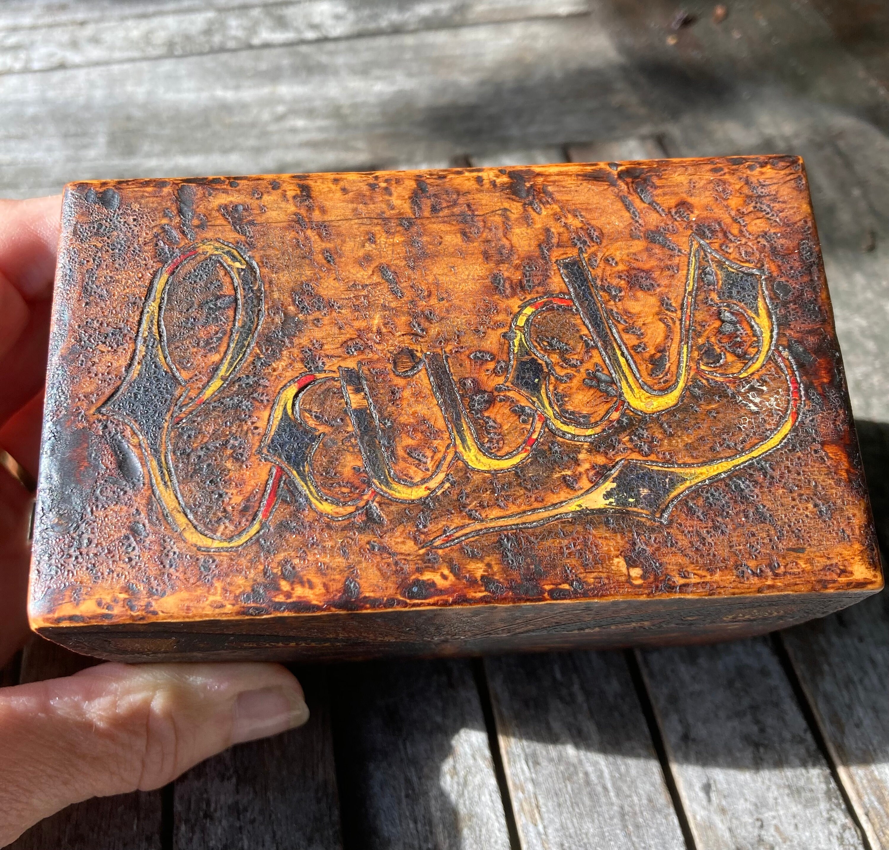 ANCIENNE BOITE JEU de cartes à jouer VINTAGE wooden box playing cards