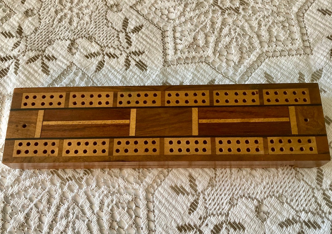 Vintage Cribbage Board Antique Cribbage Board. Parquetry Cribbage Board