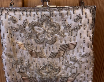 Vintage  White beaded Evening Bag ,1960s