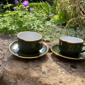 French Apilco Green and Gold Espresso Coffee  Set