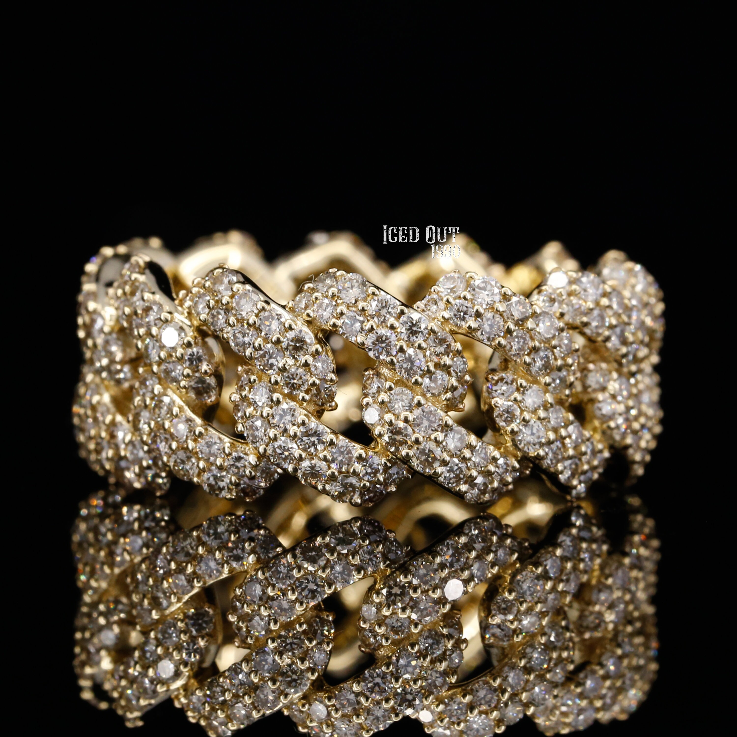 Moissanite Cuban Link Ring Mens Wedding Band Hip Hop Ring Cuban