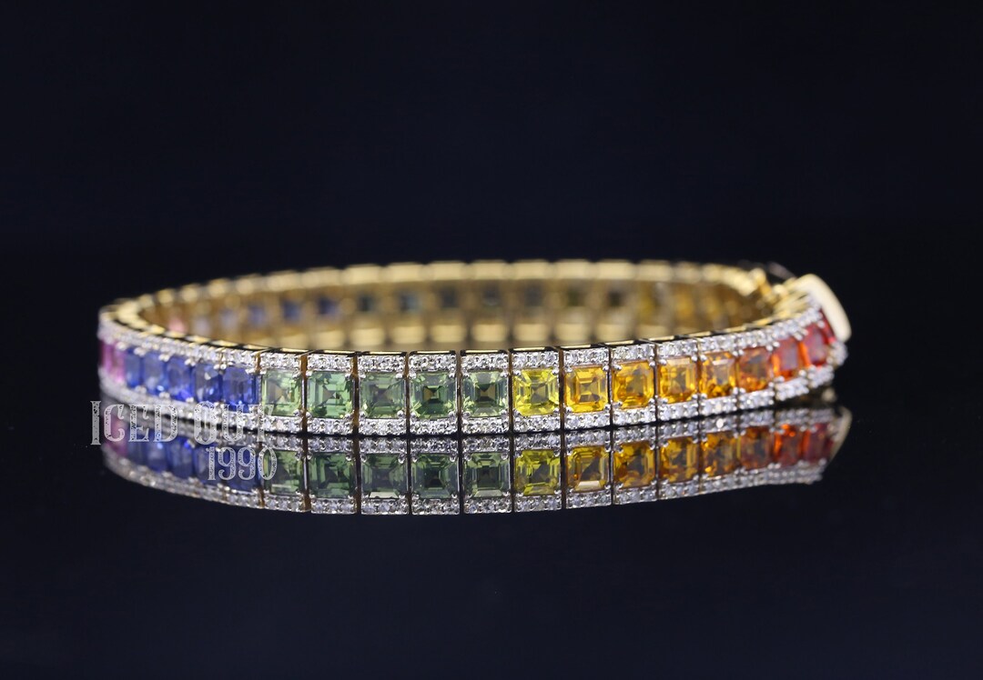 Multi Color Sapphire Bracelet for Men Rainbow Tennis Bracelet - Etsy