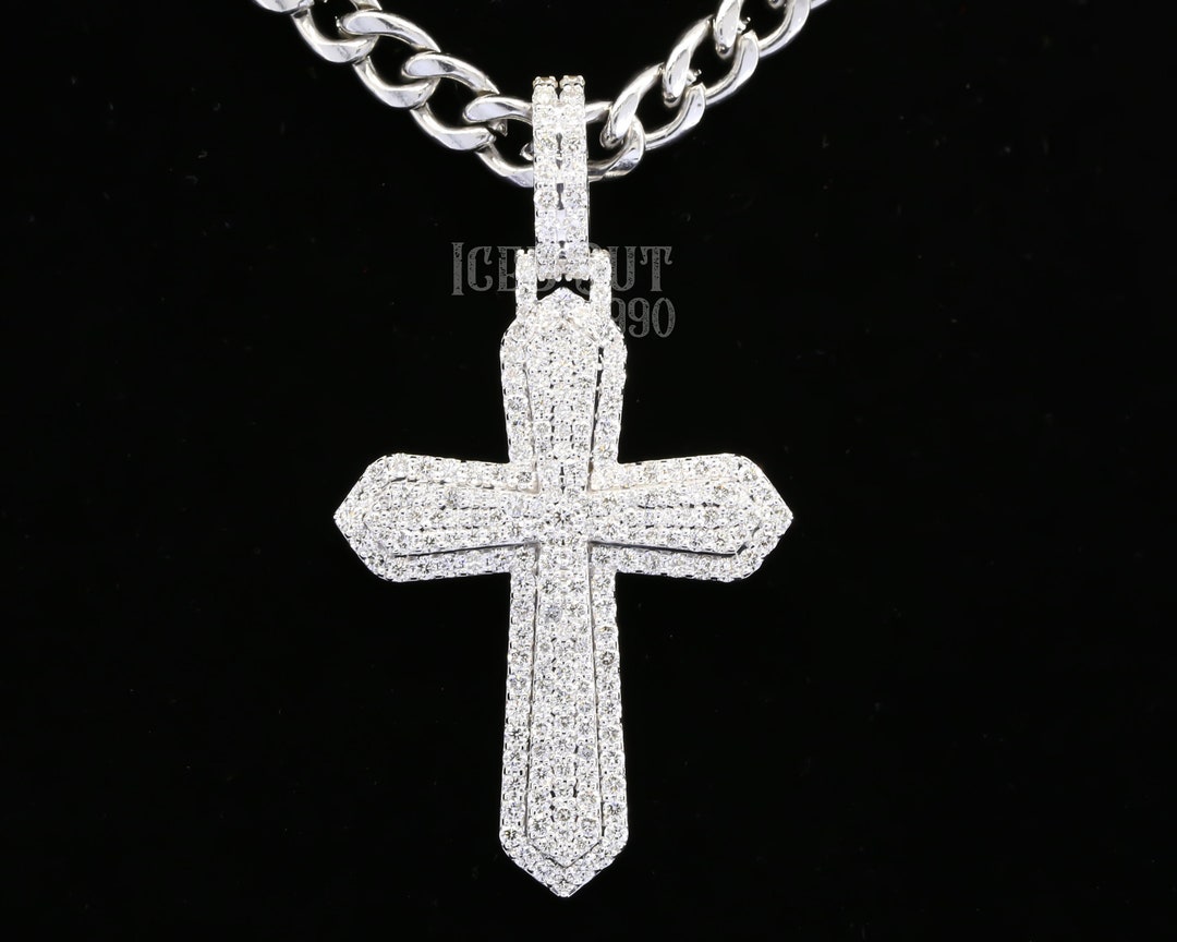 Iced Out Moissanite Cross Pendant 10K Solid White Gold Etsy