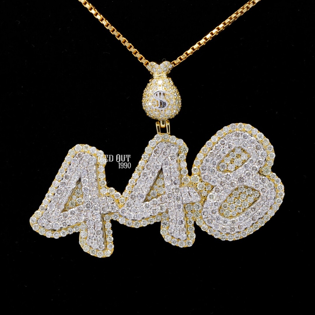 Customized 448 Iced Out Number Pendant Solid 925 Sterling Etsy