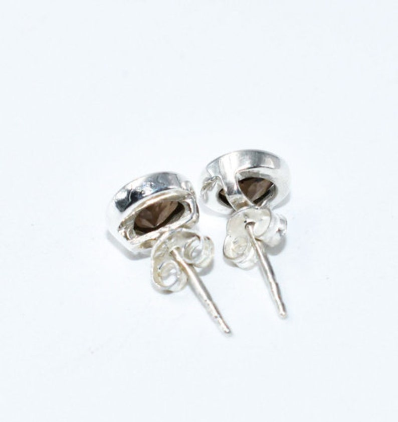 Smoky Gemstone Stud Earring Gifted Sterling Silver Earring Solid 925 Gemstone Silver Earring 2.30 gram 11.5 Carat KSER-344