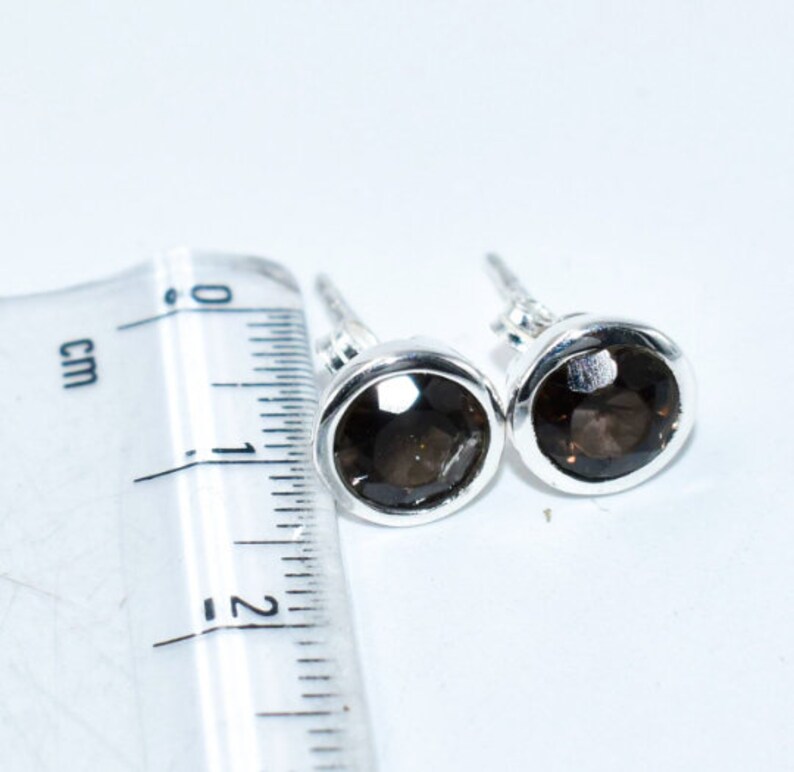 Smoky Gemstone Stud Earring Gifted Sterling Silver Earring Solid 925 Gemstone Silver Earring 2.30 gram 11.5 Carat KSER-344