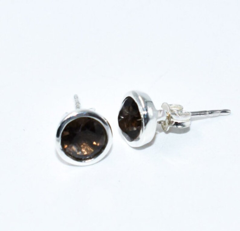 Smoky Gemstone Stud Earring Gifted Sterling Silver Earring  Solid 925 Gemstone Silver Earring 2.30 gram 11.5 Carat KSER-344