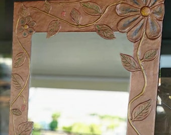 Handmade Clay Mirror/Air Dry Clay Mirror/Handmade Gift/Wall Hanging Clay Mirror/Wall Hanging Art/Handmade Decor