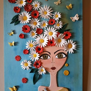 Flower Girl/Air Dry Clay/Wall Hanging/Handmame Clay Girl/Handmade Clay Flowers/Home Decoration/Handmade Gift/Clay Wall Decor/Clay Sculptures