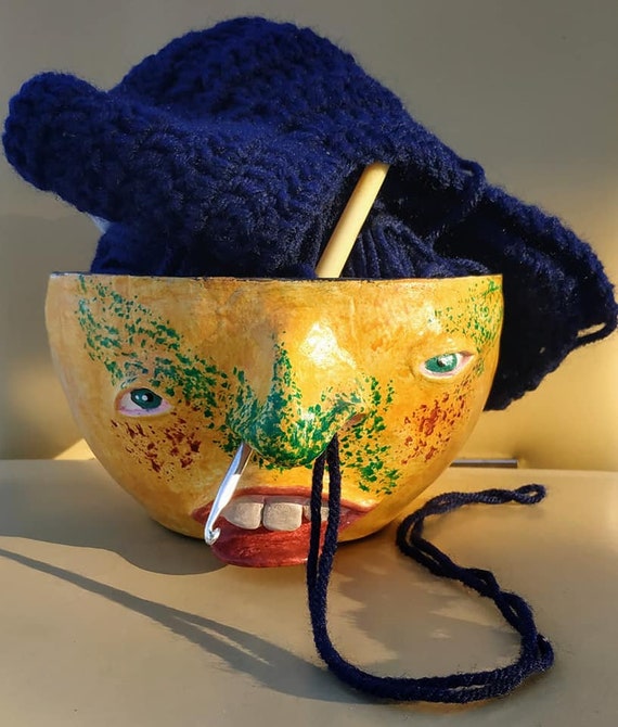 Handmade Yellow Face Yarn Bowl/knitting Bowl/air Dry Clay Bowl/knitting  Supplies/funny Face Ceramic Bowl 