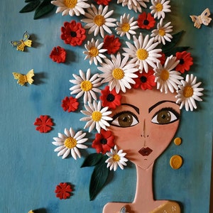 Flower Girl/Air Dry Clay/Wall Hanging/Handmame Clay Girl/Handmade Clay Flowers/Home Decoration/Handmade Gift/Clay Wall Decor/Clay Sculptures image 5