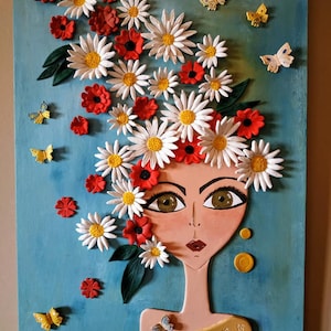 Flower Girl/Air Dry Clay/Wall Hanging/Handmame Clay Girl/Handmade Clay Flowers/Home Decoration/Handmade Gift/Clay Wall Decor/Clay Sculptures image 7