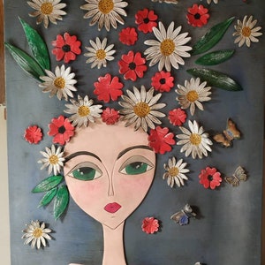 Flower Girl/Air Dry Clay/Wall Hanging/Handmame Clay Girl/Handmade Clay Flowers/Home Decoration/Handmade Gift/Clay Wall Decor/Clay Sculptures image 9
