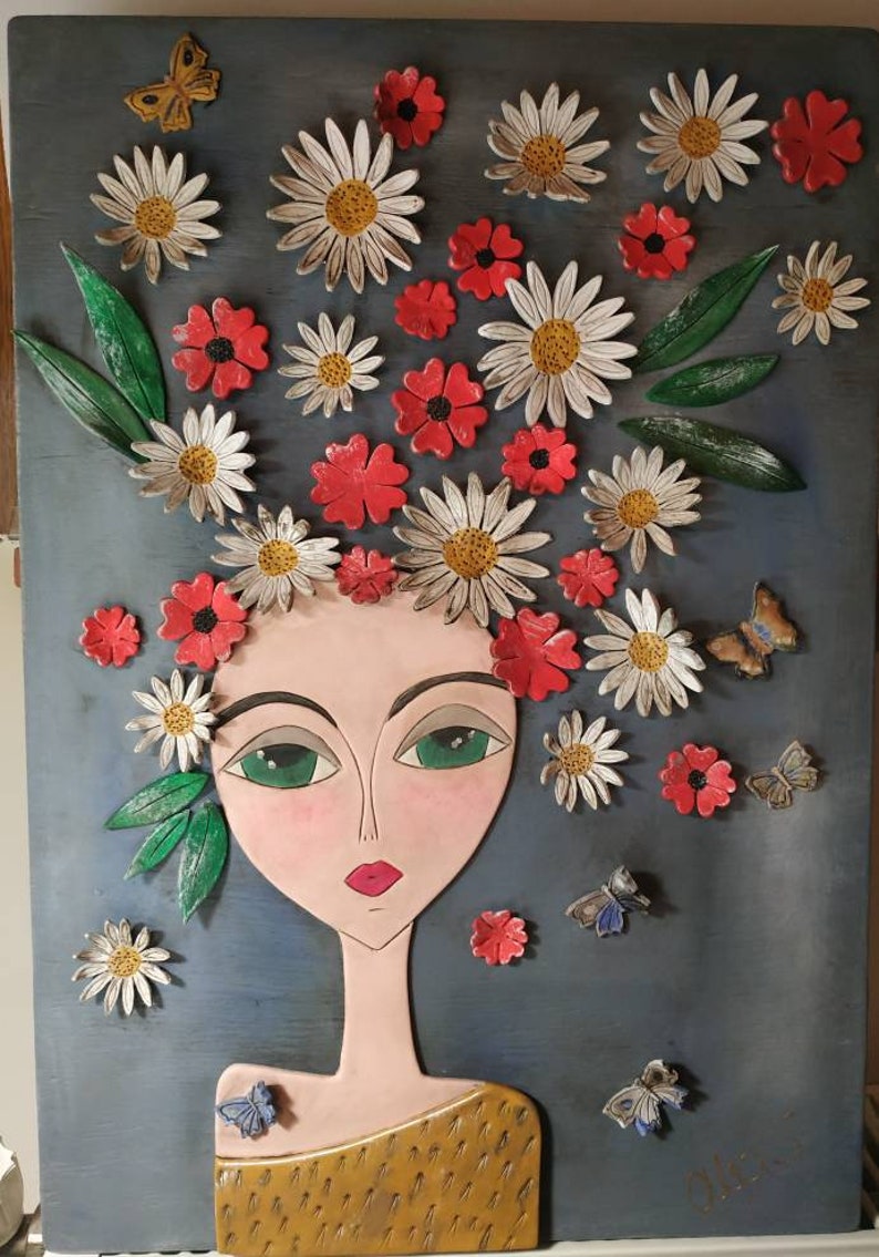 Flower Girl/Air Dry Clay/Wall Hanging/Handmame Clay Girl/Handmade Clay Flowers/Home Decoration/Handmade Gift/Clay Wall Decor/Clay Sculptures image 9