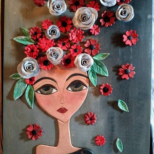 Flower Girl/Air Dry Clay/Wall Hanging/Handmame Clay Girl/Handmade Clay Flowers/Home Decoration/Handmade Gift/Clay Wall Decor/Clay Sculptures image 3