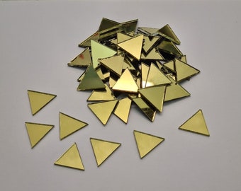 50 Pieces, Gold Glass Mirror Tiles, Triangle Shape, Size 2 x 2 x 2 cm, Thickness 1.8 mm.