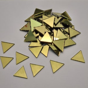 50 Pieces, Gold Glass Mirror Tiles, Triangle Shape, Size 2 x 2 x 2 cm, Thickness 1.8 mm.