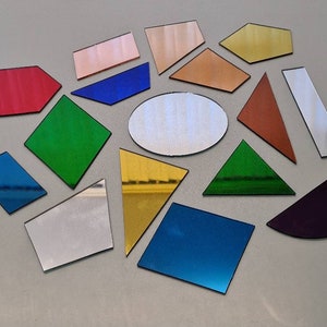 16 Pieces, Geometric Glass Mirror Shapes in Different Colours and Sizes, Art&Craft