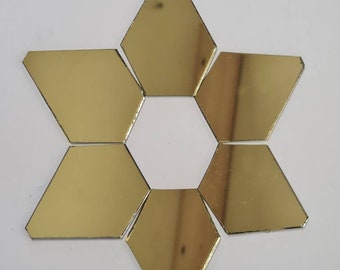 12 Pieces,  Light Gold Glass Mirror Tiles,  Diamond shape,  1.8 mm Thickness,  Art&Craft