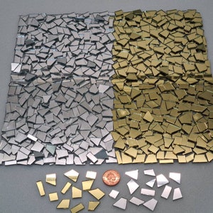 400 Pieces of Mixed Silver and Light Gold Glass Mirror Off Cuts. 200 Pieces each colour. 1.8 mm Thicknes, Art&Craft
