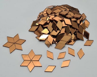 Burnt Orange Diamond Glass Mirror Tiles, Art & Craft Supplies, 100 Pieces