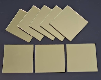 8 Pieces, Light Gold Glass Mirror Tiles,  Size 5 x 5 cm, Thickness 1.8 mm, Art&Craft