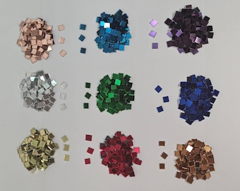 1000 Mixed Colours Glass Mirror Tiles,  Size Approx 0.5 X 0.5 cm, 1.8 mm Thickness,  Art&Craft