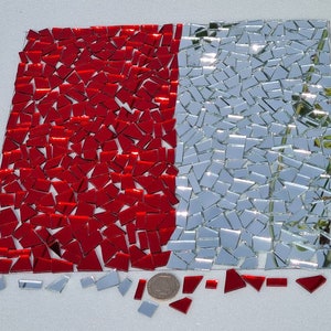 400 Pieces, Mixed Offcuts Glass Mirrors, Red Ruby and Silver. 1.8 mm Thickness. Art&Craft