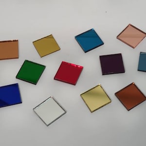 240 Pieces,  Mixed Colours Glass Mirror Tiles,  Size 15 X 15 mm, 12 different colours,  Thickness 1.8 mm  Art&Craft