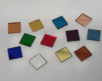 120 pièces, carreaux de miroir en verre de couleurs mélangées, taille 15 x 15 mm, 12 couleurs différentes, épaisseur 1,8 mm Art & Craft
