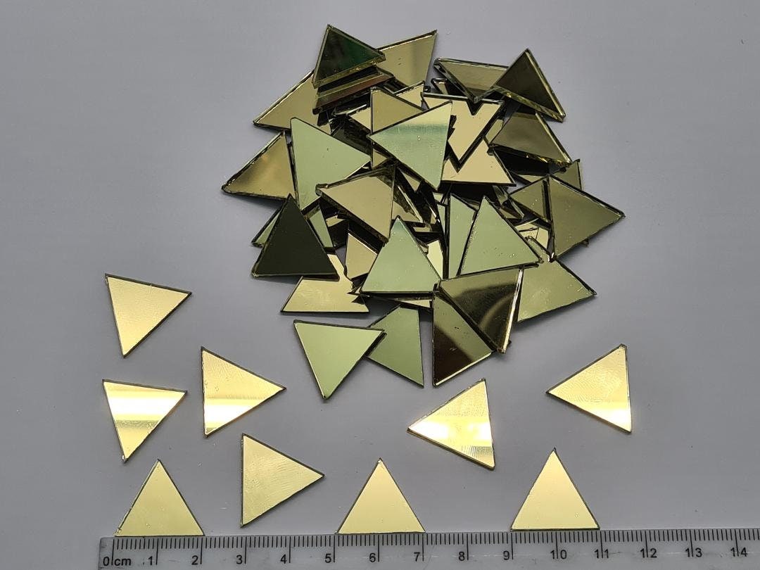50 Pieces, Gold Glass Mirror Tiles, Triangle Shape, Size 2 X 2 X 2