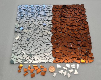 400 Pieces of Mixed Silver and Red Wine Glass Mirror Off Cuts.  200 Pieces each colour. 1.8 mm Thickness.