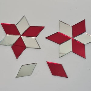 50 Pieces, Silver and Red Glass Mirror Tiles, Diamond shape, Size Approx 4 X 2 cm, Art&Craft
