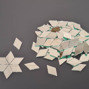 200 Pieces, Silver Glass Mirror Tiles, Diamond Shape, Size 1 x 2 cm, 1 mm Thickness, Art & Craft