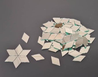 200 stuks, zilveren glazen spiegeltegels, ruitvorm, afmeting: 1 x 2 cm, dikte 1 mm, kunst en ambacht