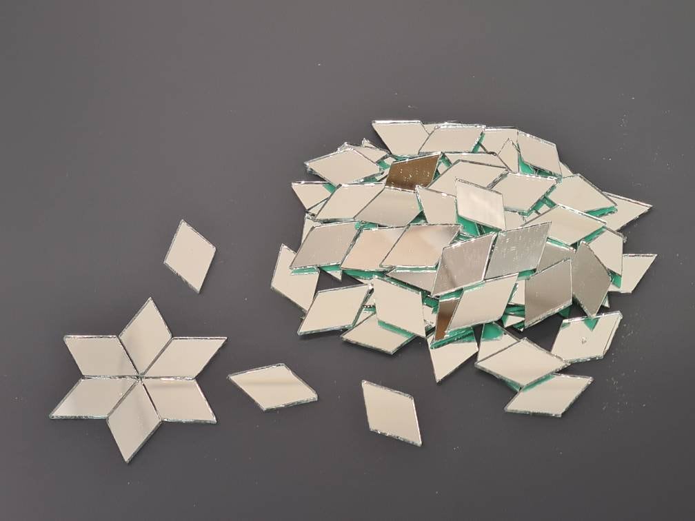 200 Pieces, Silver Glass Mirror Tiles, Diamond Shape, Size 1 X 2 Cm, 1 Mm  Thickness, Art & Craft 