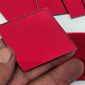 5 Pieces, Ruby Red Glass Mirror Tiles, Size 5 X 5 cm, Thickness 1.8 mm. Art&Craft