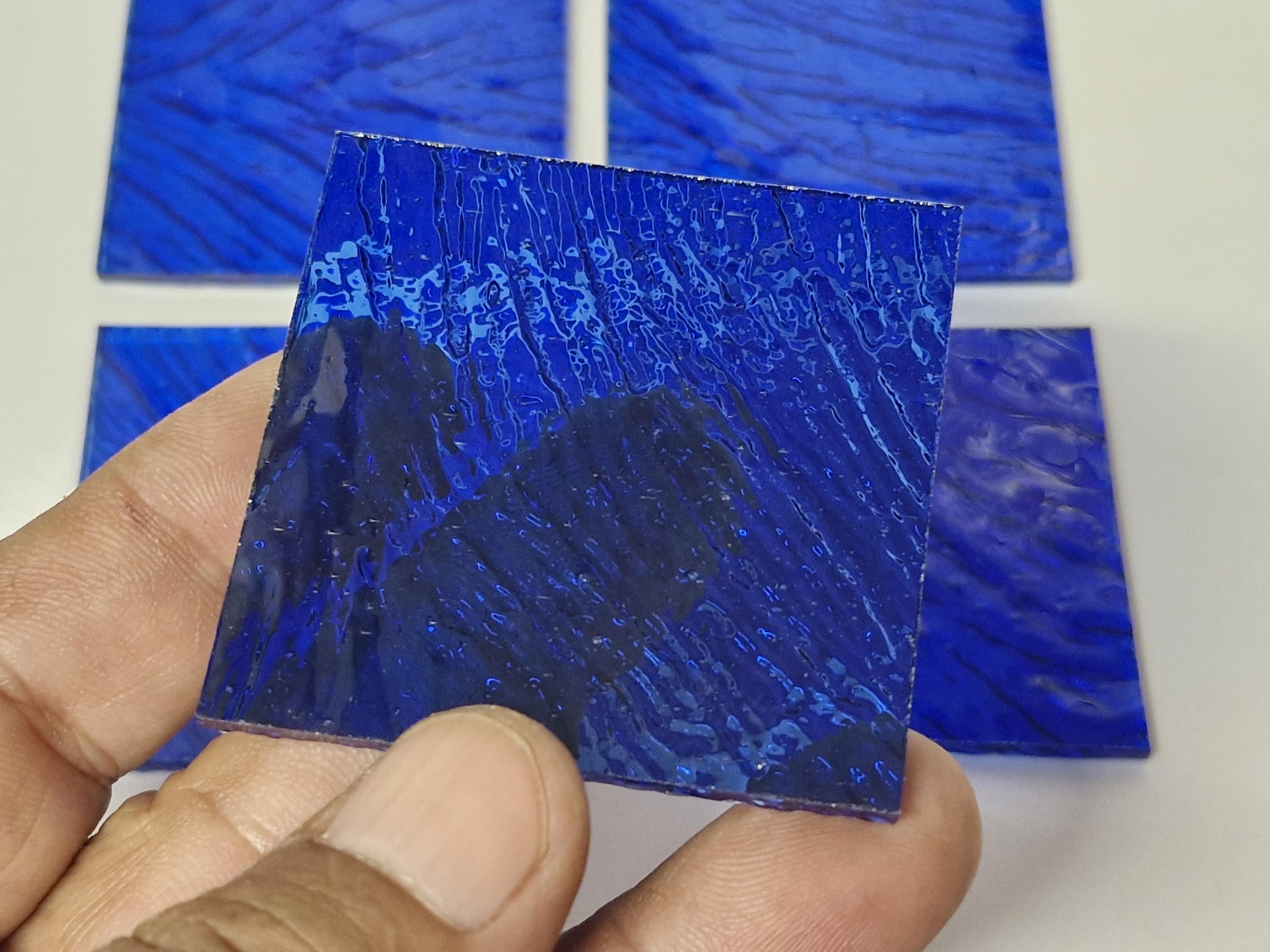 5 Pieces, Blue Stained Glass Tiles, Size 5 X 5 Cm, Thickness 3 Mm