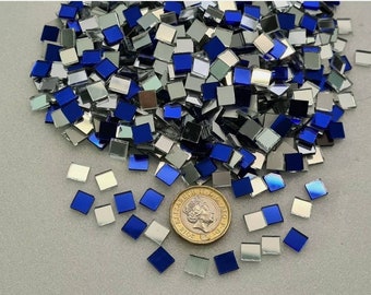 300 Pieces,  Mixed Silver and Blue Glass Mirror Tiles, Size Approx 0.5 x 0.5 cm,  1.8 mm Thickness,  Art&Craft