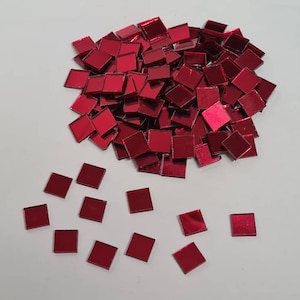 100 Pieces, Red Ruby Glass Mirror Tiles,  Size Approx 1 X 1 cm, 1.8 mm Thickness, Art&Craft